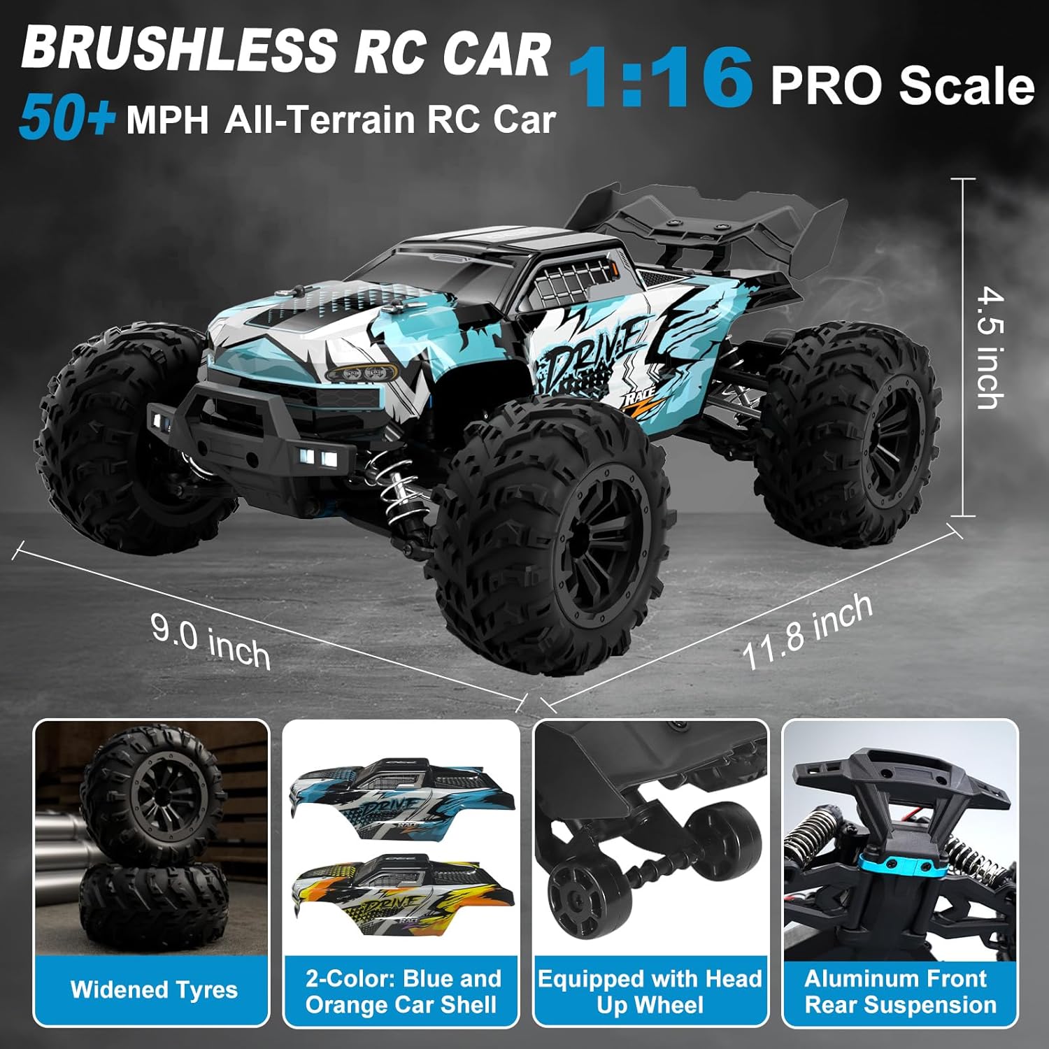 ブラシレスRCモンスタートラック 1:16スケール - 時速 - Rc Hobby Grade Monster Truck のレビューと価格