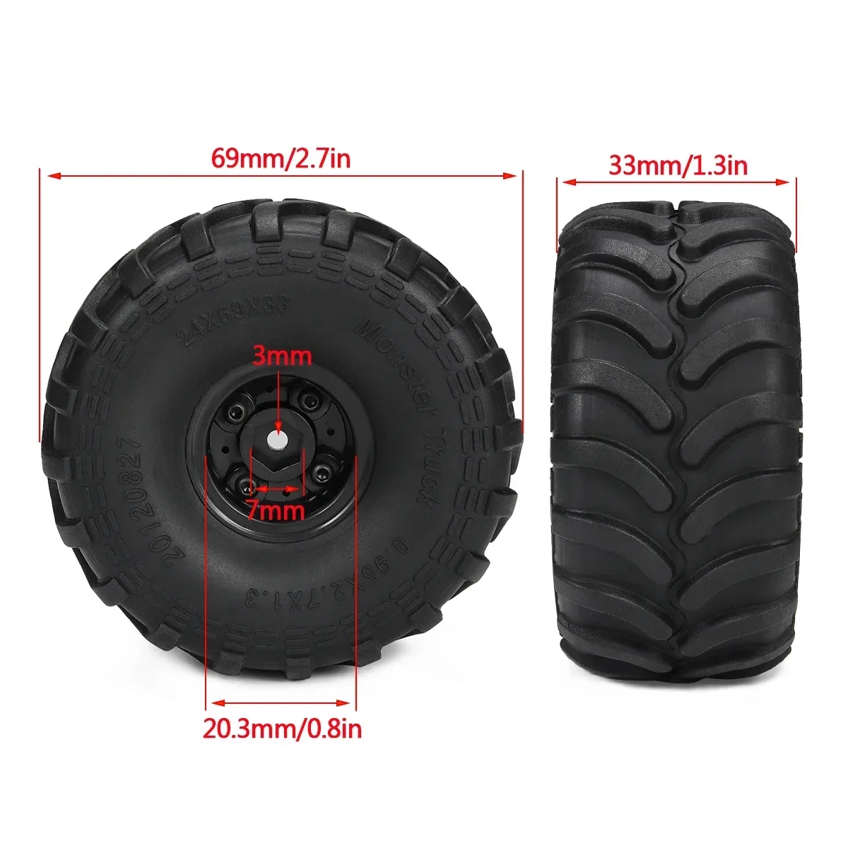 4個入りモンスタートラックタイヤ、ホイールリム付き、1:24 - Rc Tire Foam Insert のレビューと価格